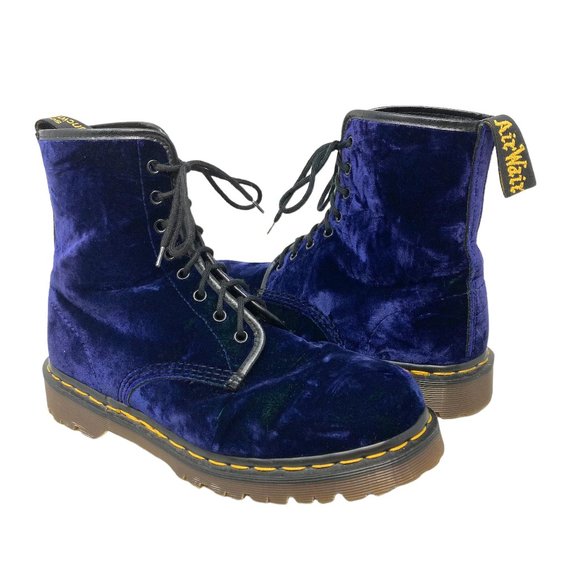 Dr. Martens Shoes - Dr. Martens Shimmering Blue Green Velvet Boots - Size 9